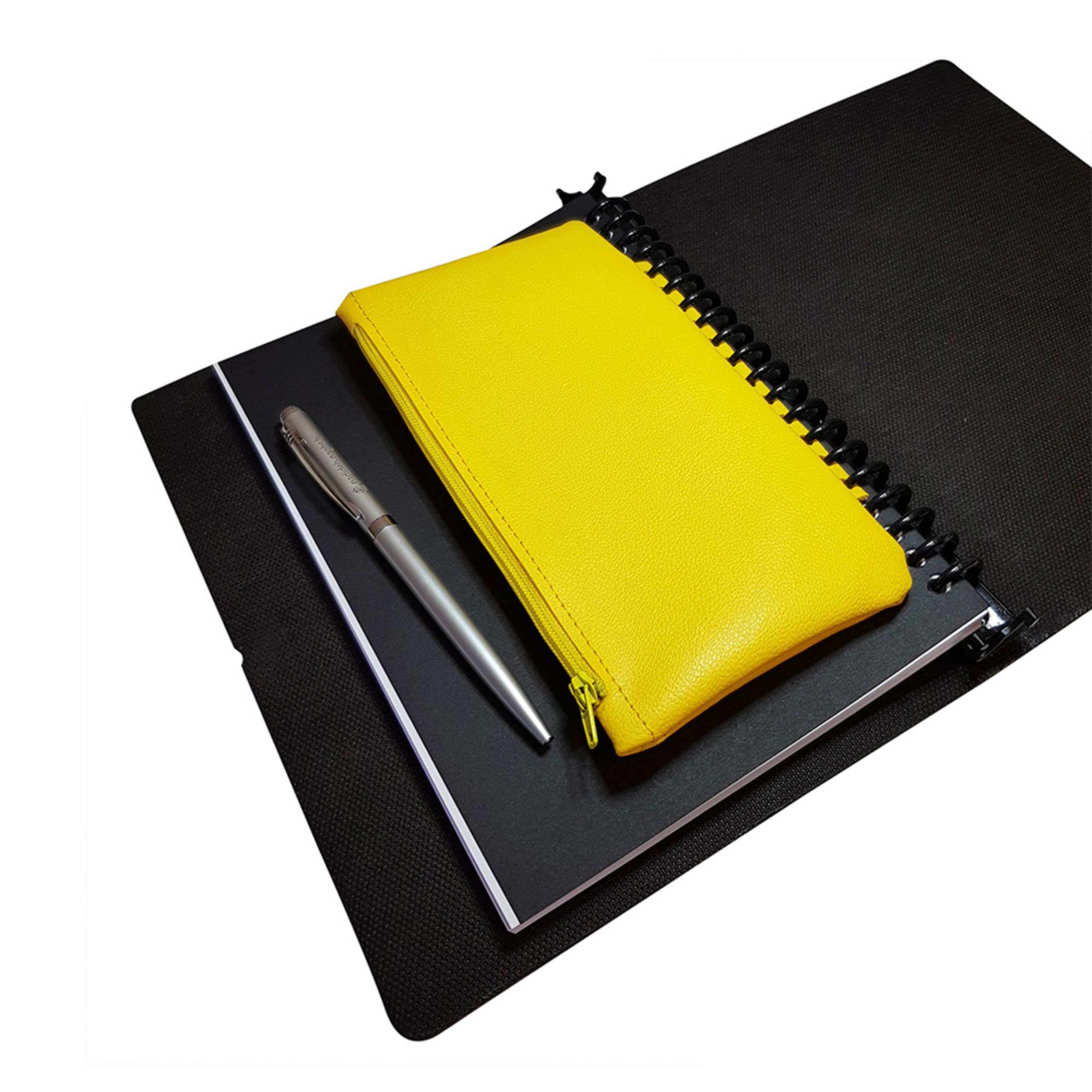 کلاسور 20 حلقه طرح سنگی همراه با جامدادی - زرد