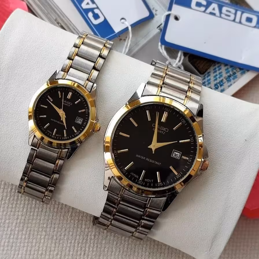 ساعت ست کاسیو نقره ای طلایی صفحه مشکی