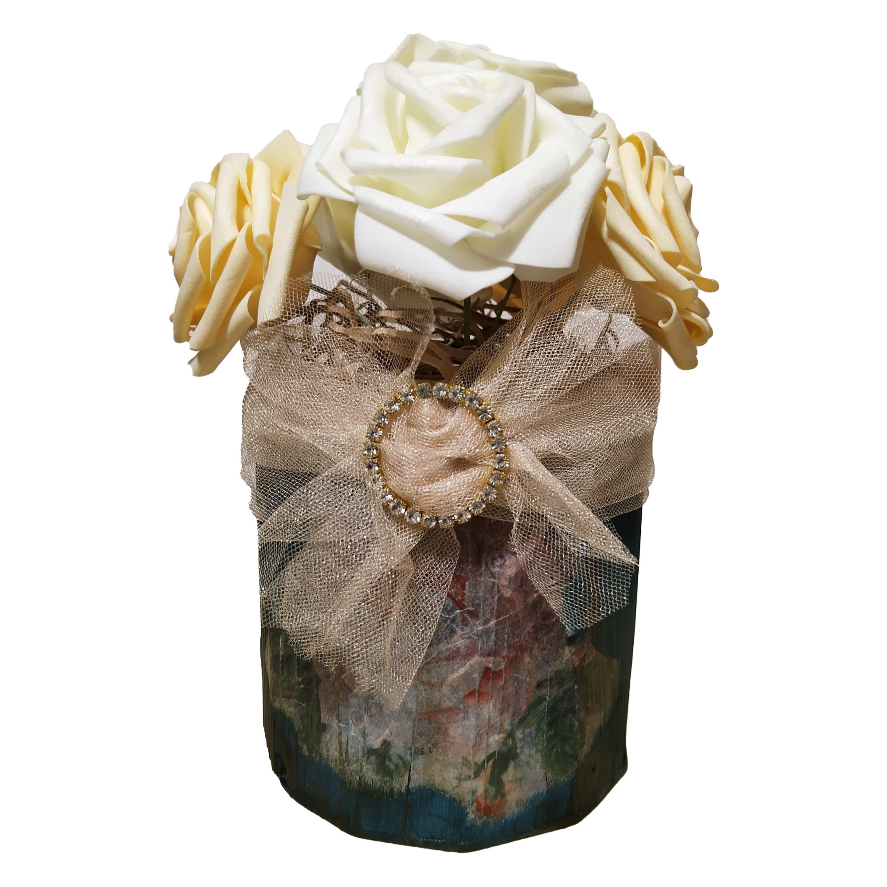 گلدان چوب روسی با گل رز مصنوعی