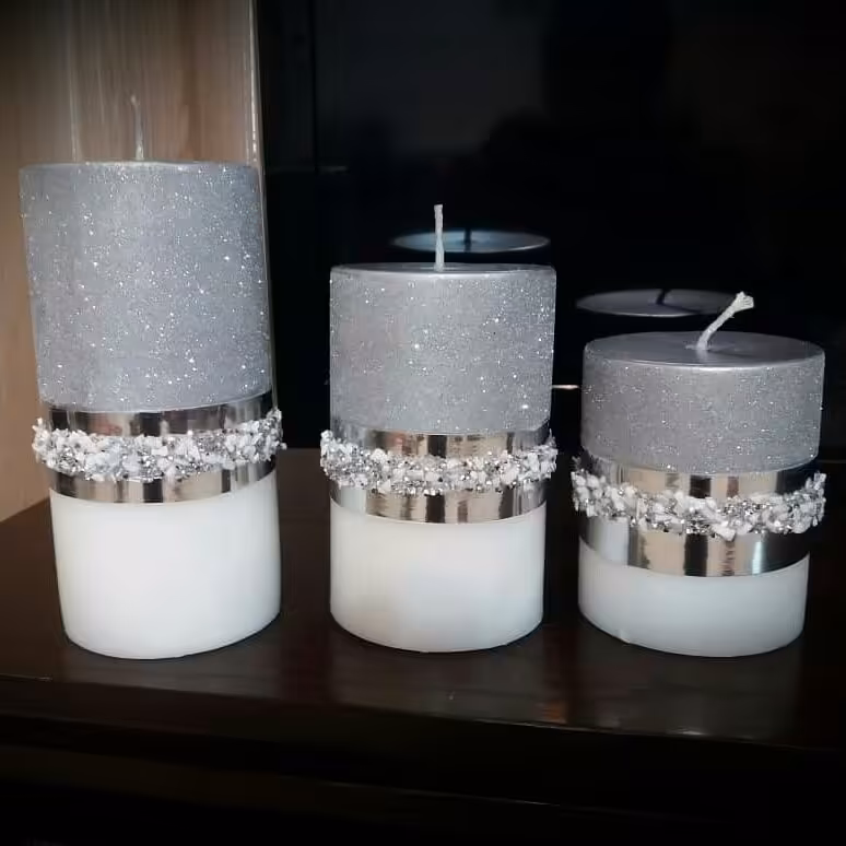 ست شمعهای آینه ایی نگین دار بزرگ