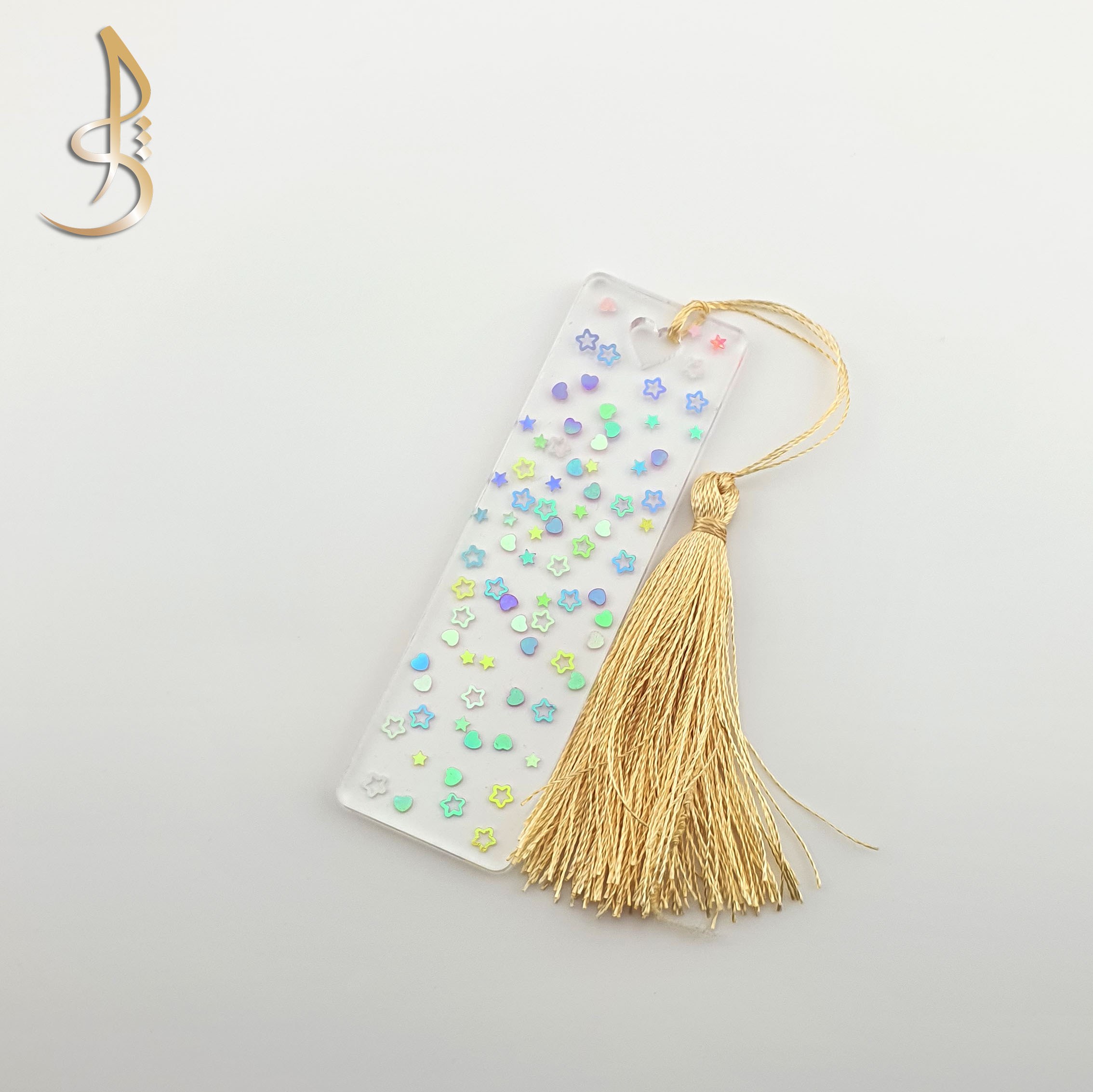 بوکمارک ( نشانگر کتاب ) رزینی 10 در 3  اتصال قلب  طرح ستاره و قلب رنگی کد 024