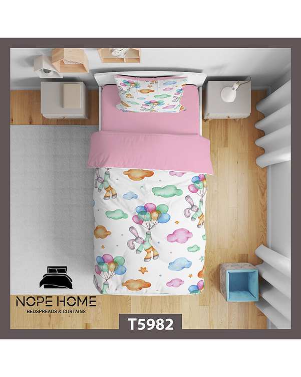 سرویس لحاف روتختی کودک یک نفره 5 تکه نوپه هوم Nopehome طرح خرگوش و بادکنک کد T5982