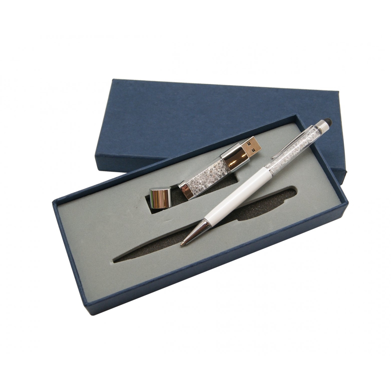 فلش مموری 8 گیگ به همراه خودکار لوکس swarovski سفید