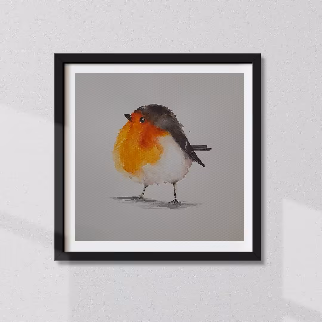 نقاشی آبرنگ گنجشک 20×20 همراه با قاب شیشه دار 