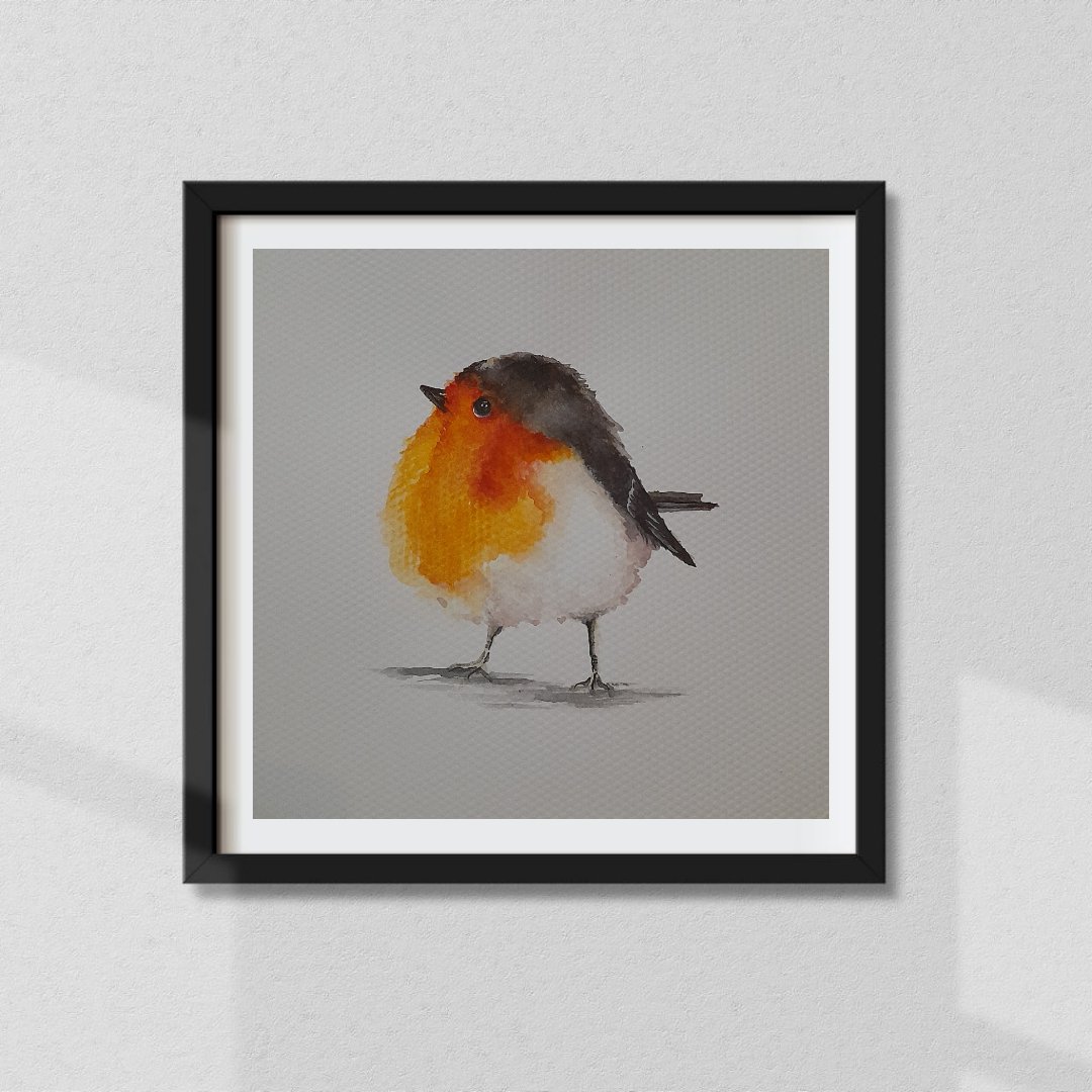 نقاشی آبرنگ گنجشک 20×20 همراه با قاب شیشه دار