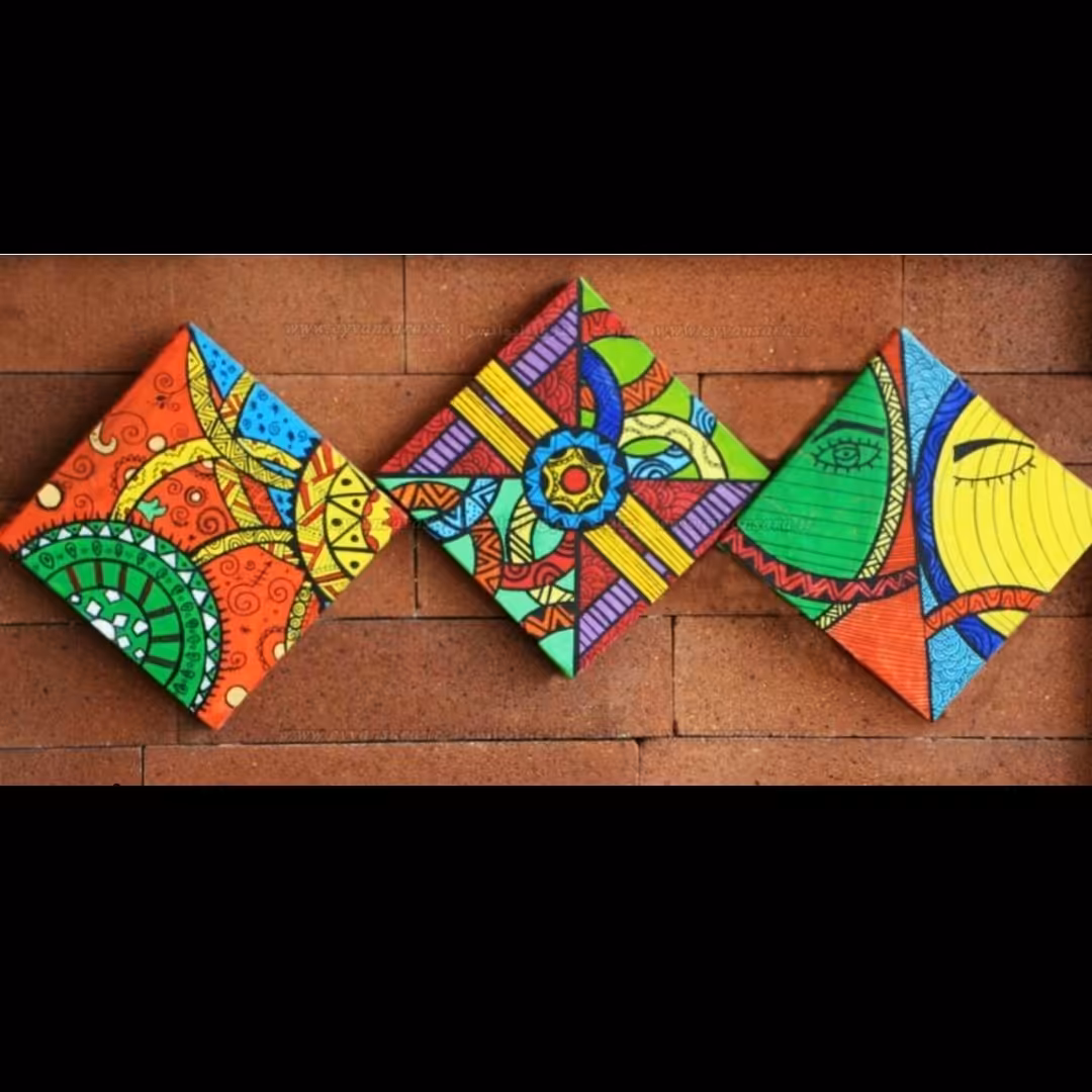 نقاشی ابستره رنگ روغن سه عددی  کار دست