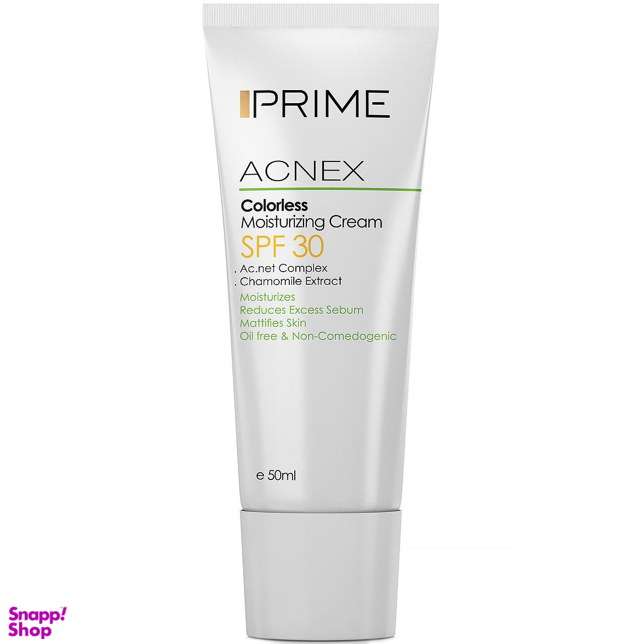 کرم مرطوب کننده پریم (prime) با SPF30 مدل Acnex Colorless حجم 50 میلی‌لیتر