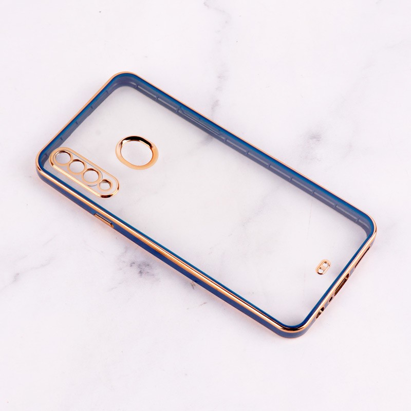 قاب سامسونگ A20S  مدل کروم دور طلایی شفاف دارای محافظ لنز  دوربین رنگ سورمه ای