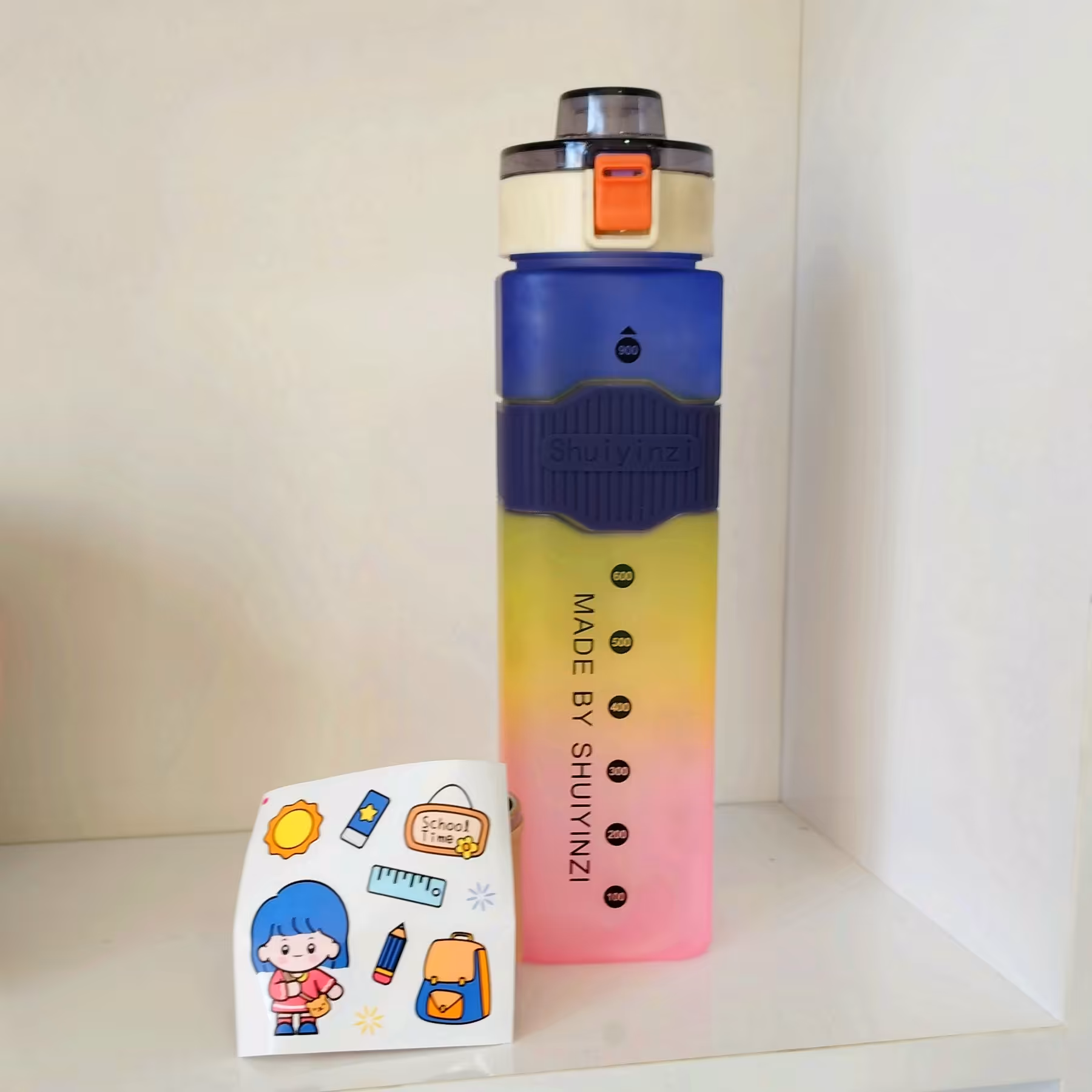 قمقمه پاستیلی مات  آبی نفتی بند دار نی دار قفل شو 1000 میل 