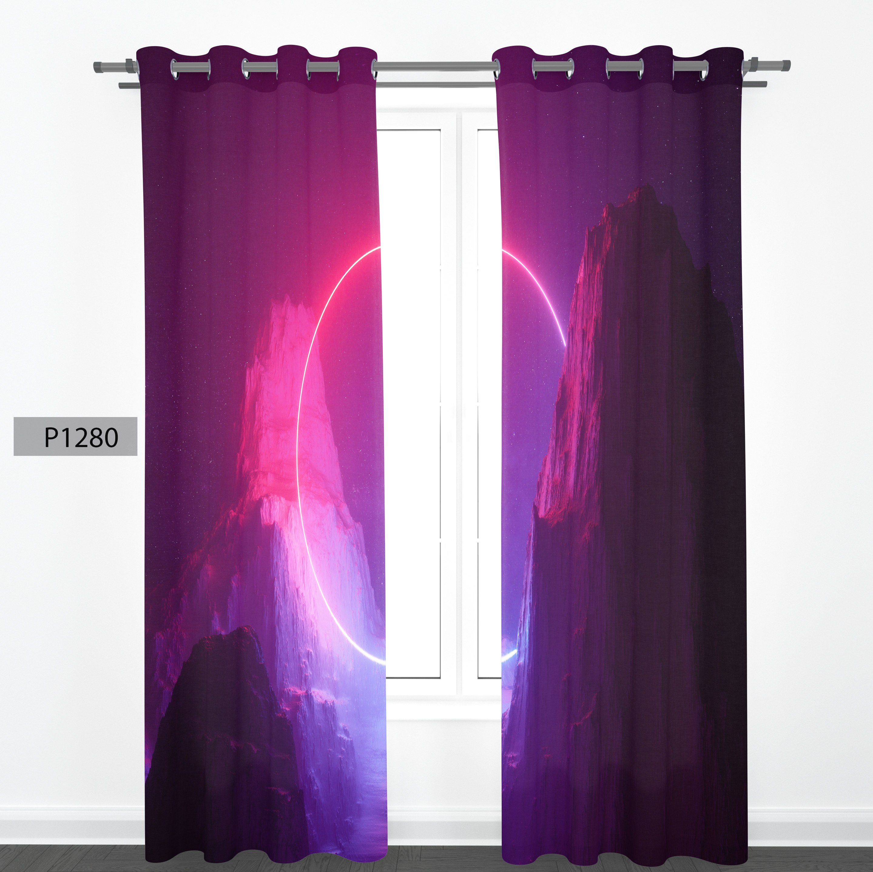 پرده هازان چاپی دو قواره دوخته شده پانچ شده هر قواره عرض140 ارتفاع کد1280