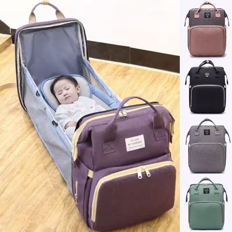 کیف مادر و کودک برزنتی قابلیت تخت شدن  کوله پشتی لوازم نوزاد و جای خواب 2 کاره اصل وارداتی 