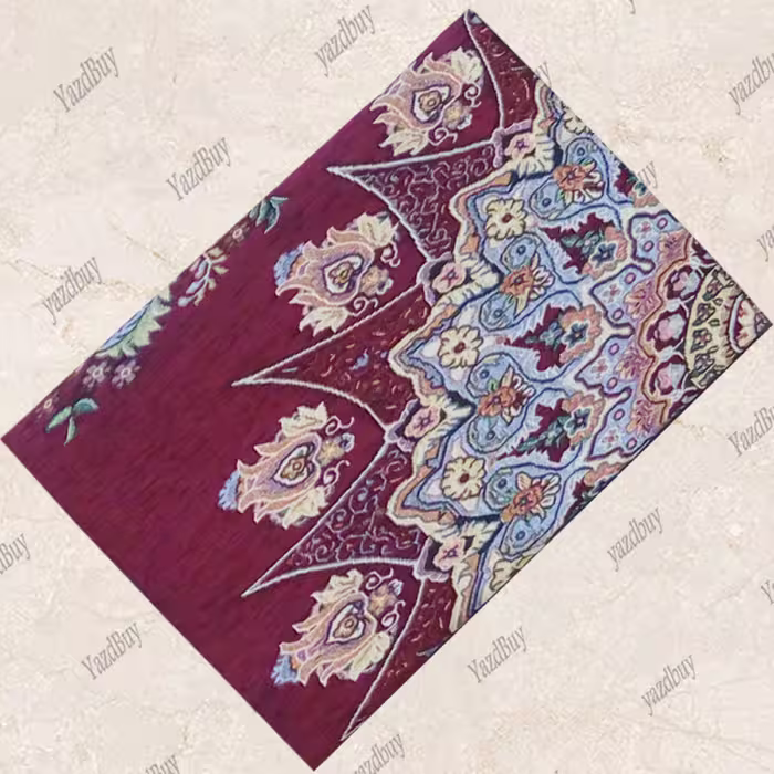 روفرشی 12 متری مخمل زرک دار طرح خورشیدی رنگ زرشکی