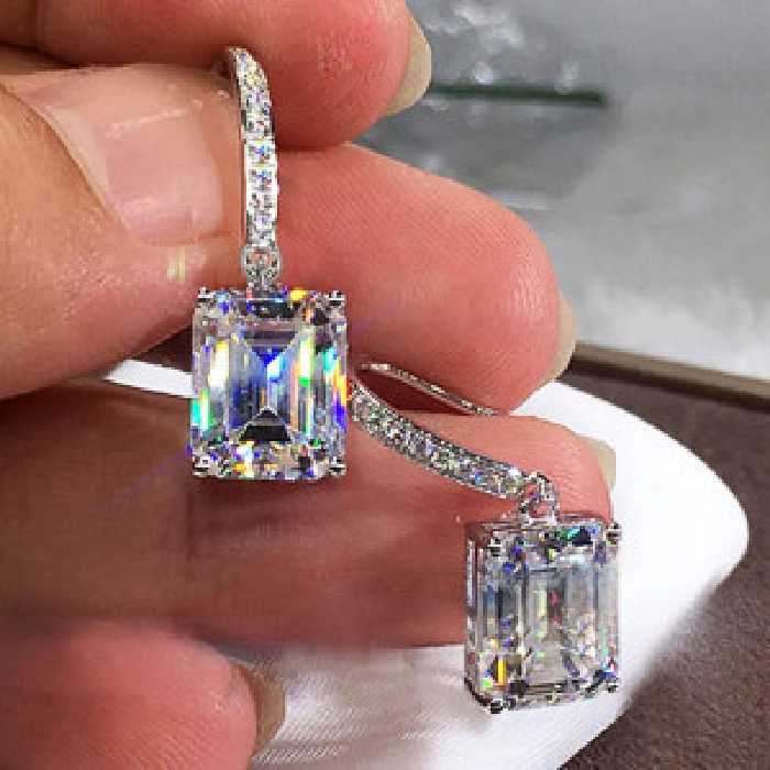 گوشواره نگین مربعی درشت آویز کدE407