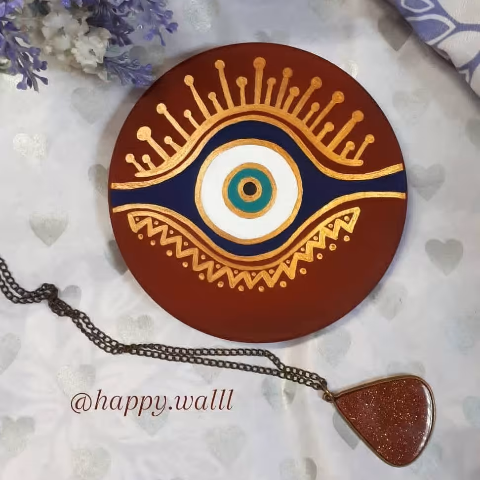 دیوارکوب سفالی طرح چشم نظر  دکوری تابلو (12سانت)