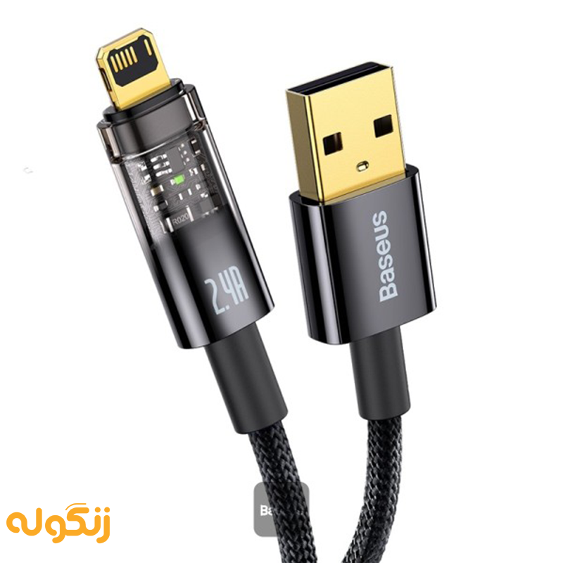 کابل USB به لایتنینگ بیسوس مدل elxplorer series auto power-off fast charging data cable 2.4A