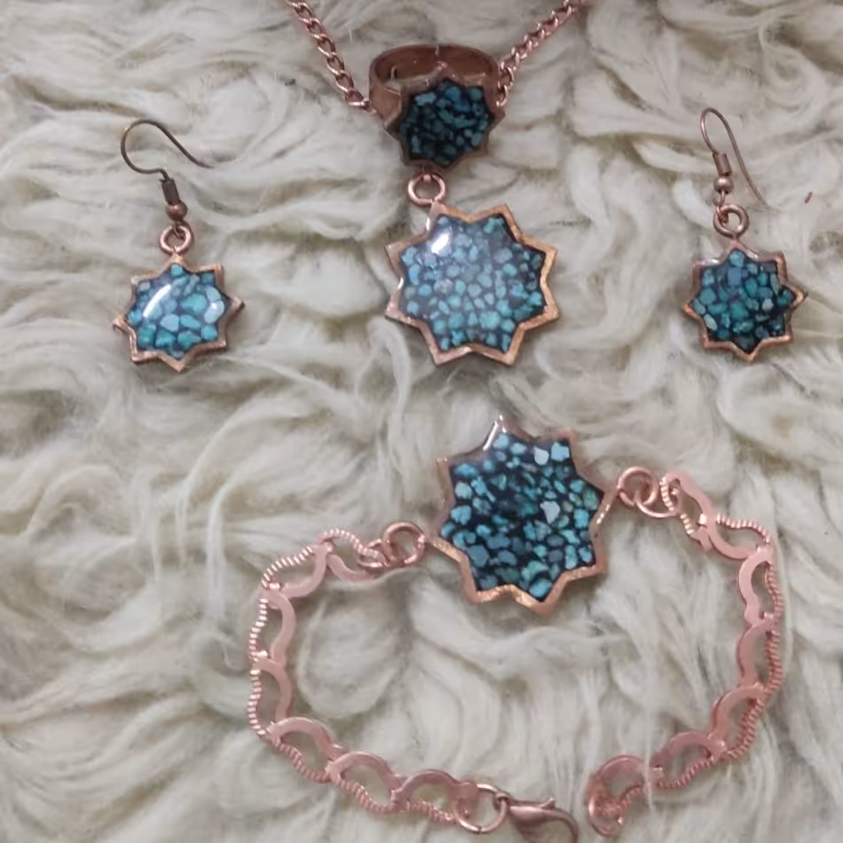 سرویس مسی زیبا فیروزه کوبی باسنگ اصل نیشابور