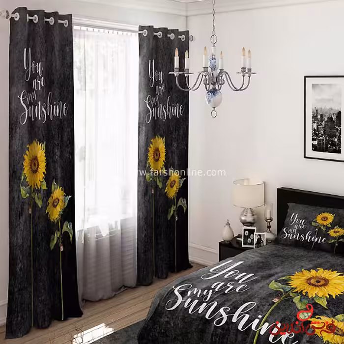 پرده 2 عددی کد 15301/1 طرح گل آفتابگردان