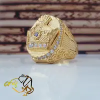 انگشترنقره وطلای مردانه(فقط تاج بالا طلا باوزن 5 گرم)رکاب نقره آبکاری شده نانودرجه 1 طلایی  مخراج کاری شده بانگین صنعتی