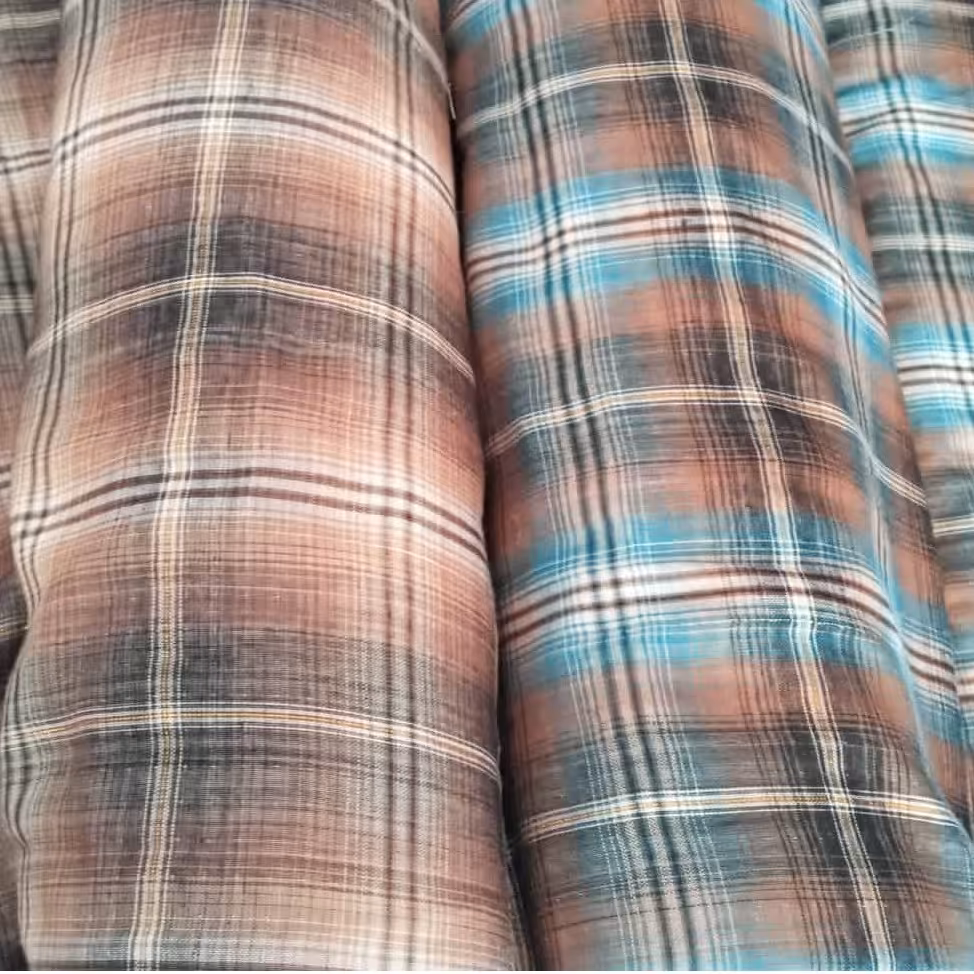 پارچه نخ پنبه بسیار خنک دولایه پنبه چهار خونه زرکدار 