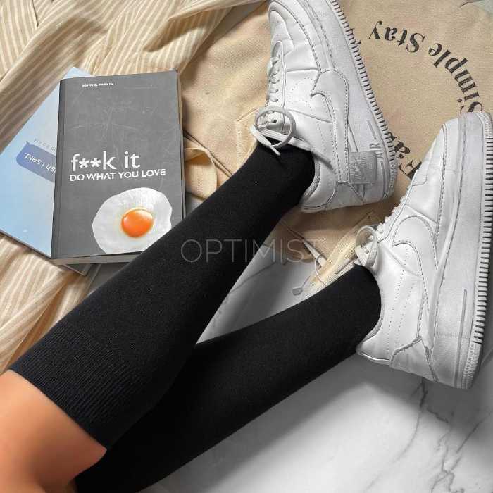 جوراب زیر زانو ساده مشکی نخ پنبه فری سایز