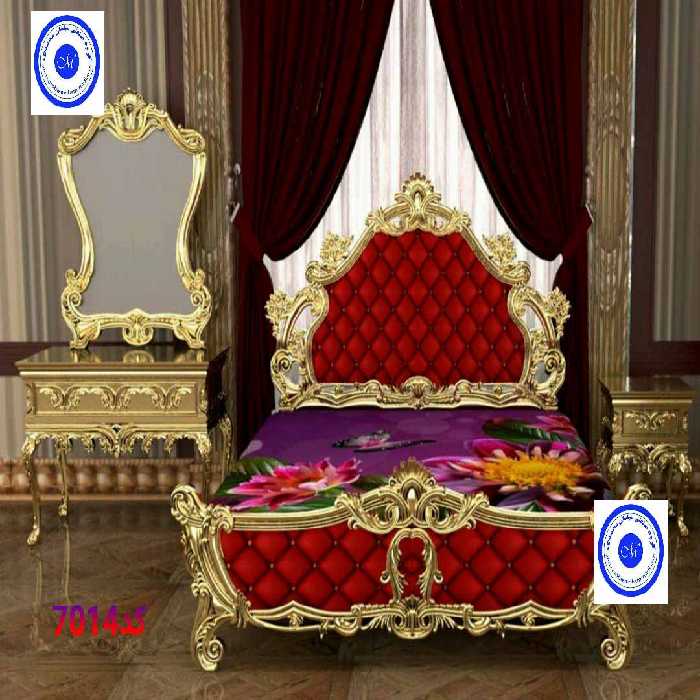 سرویس خواب دونفره کد 7014 چوب راش شامل تخت – دراور – قاب اینه – پاتختی