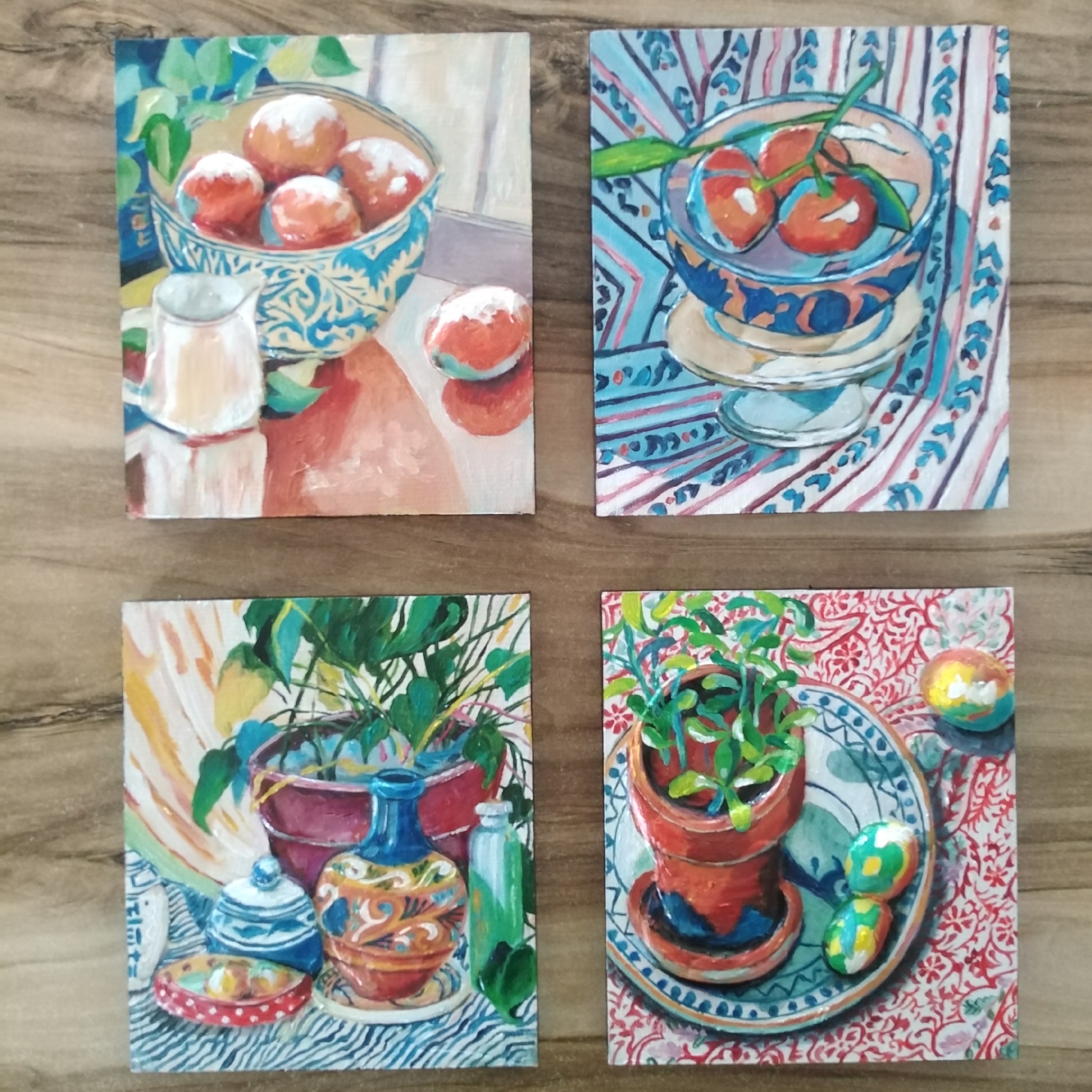 مجموعه چهار تایی تابلوهای رنگ روغن با طرحی برجسته 