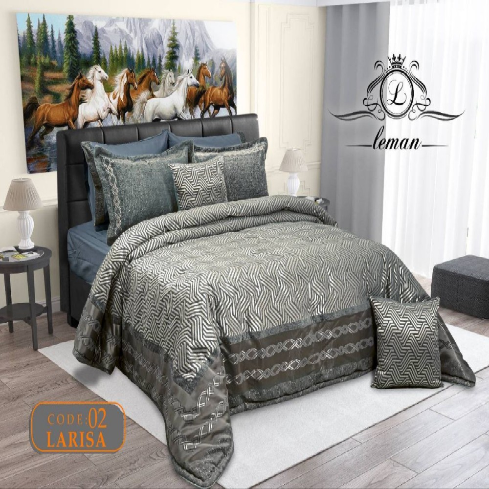 روتختی مخمل شانل لمان مدل Larisa دونفره 8 تکه رنگ طوسی