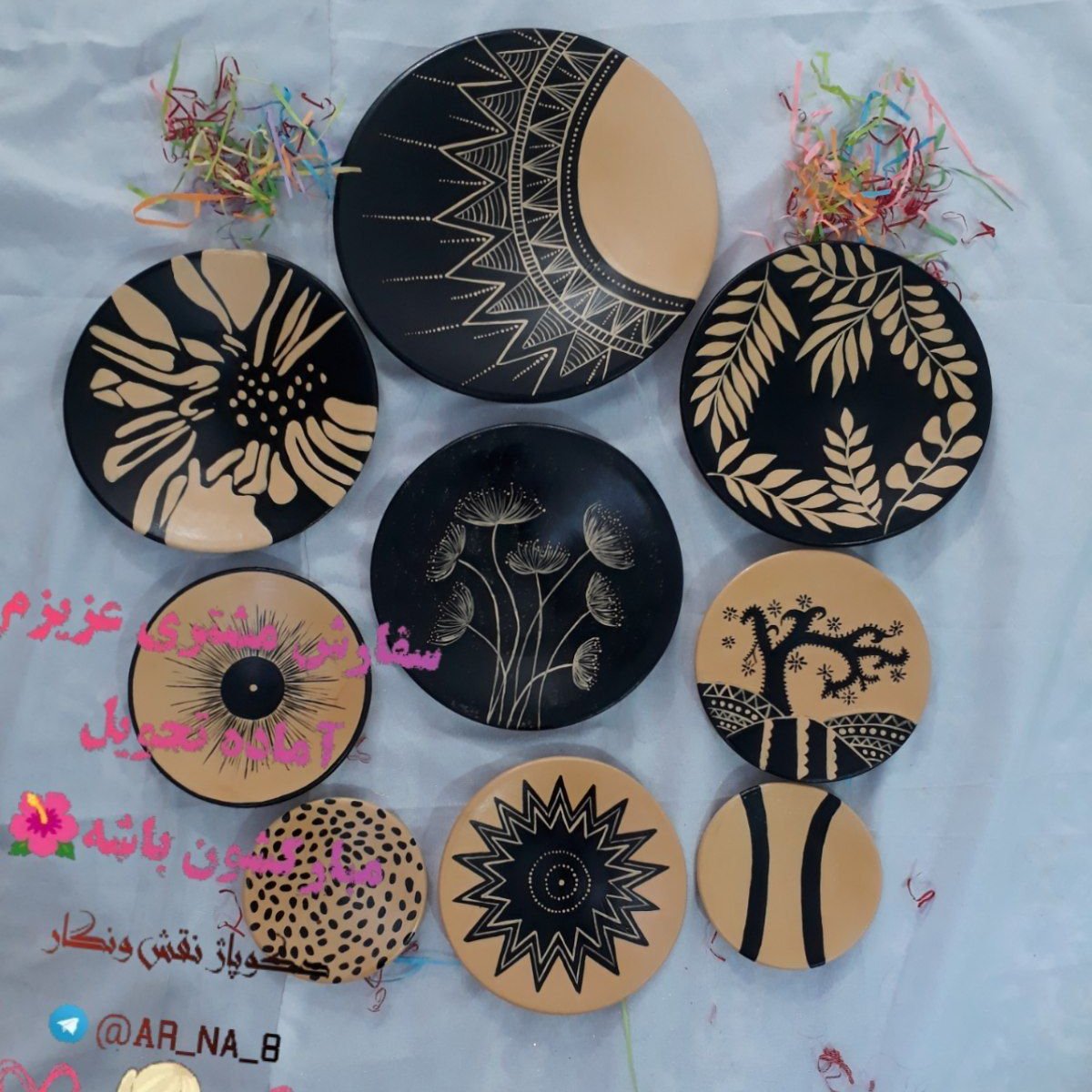 ست دیوارکوب مشکی طلایی طرح قاصدک وخورشیداستفاده از بهترین وباکیفیت ترین رنگ اکرولیک کاملا قابل شستشو