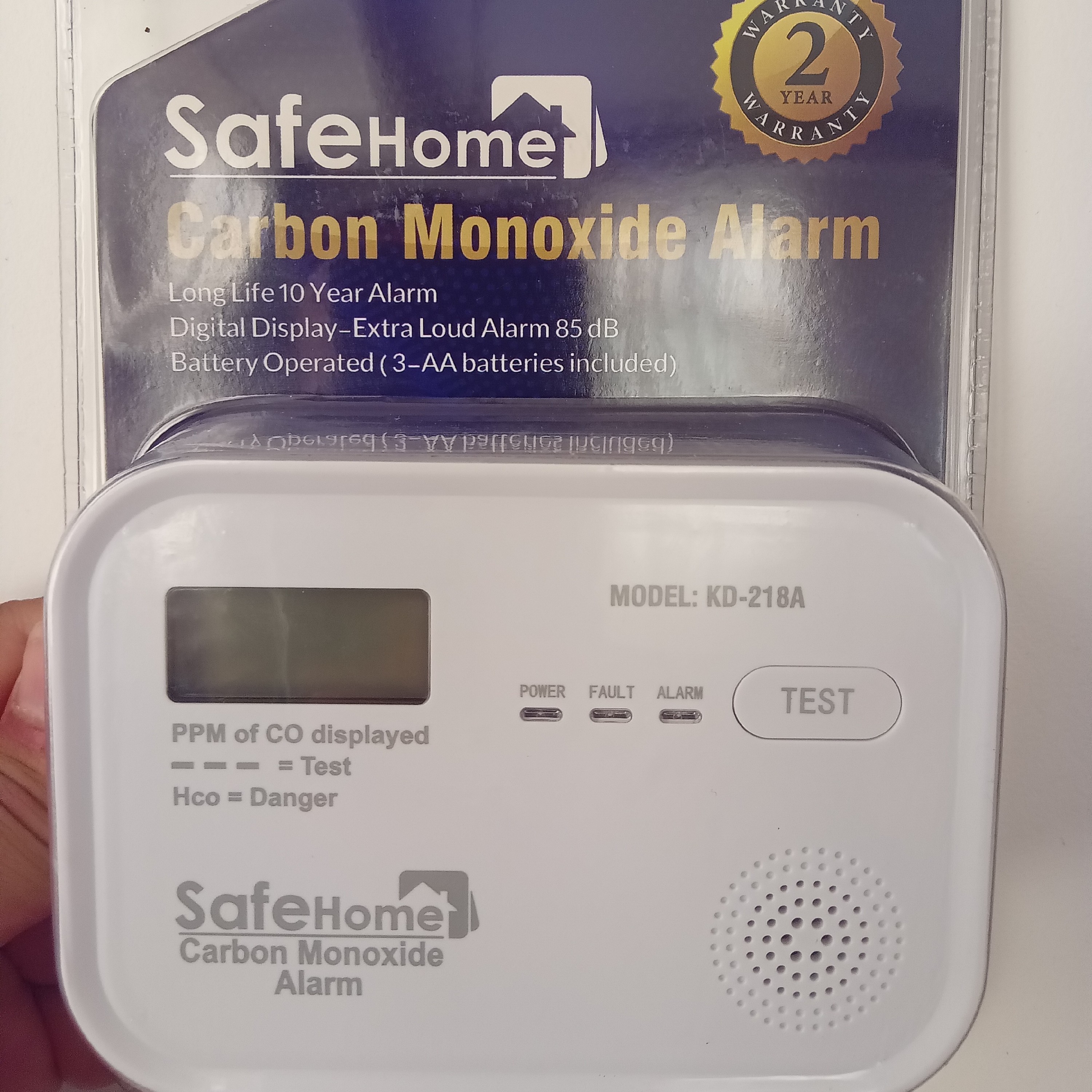 هشدار دهنده گاز منوکسید کربن با باتری و صفحه دیجیتال(safe home)