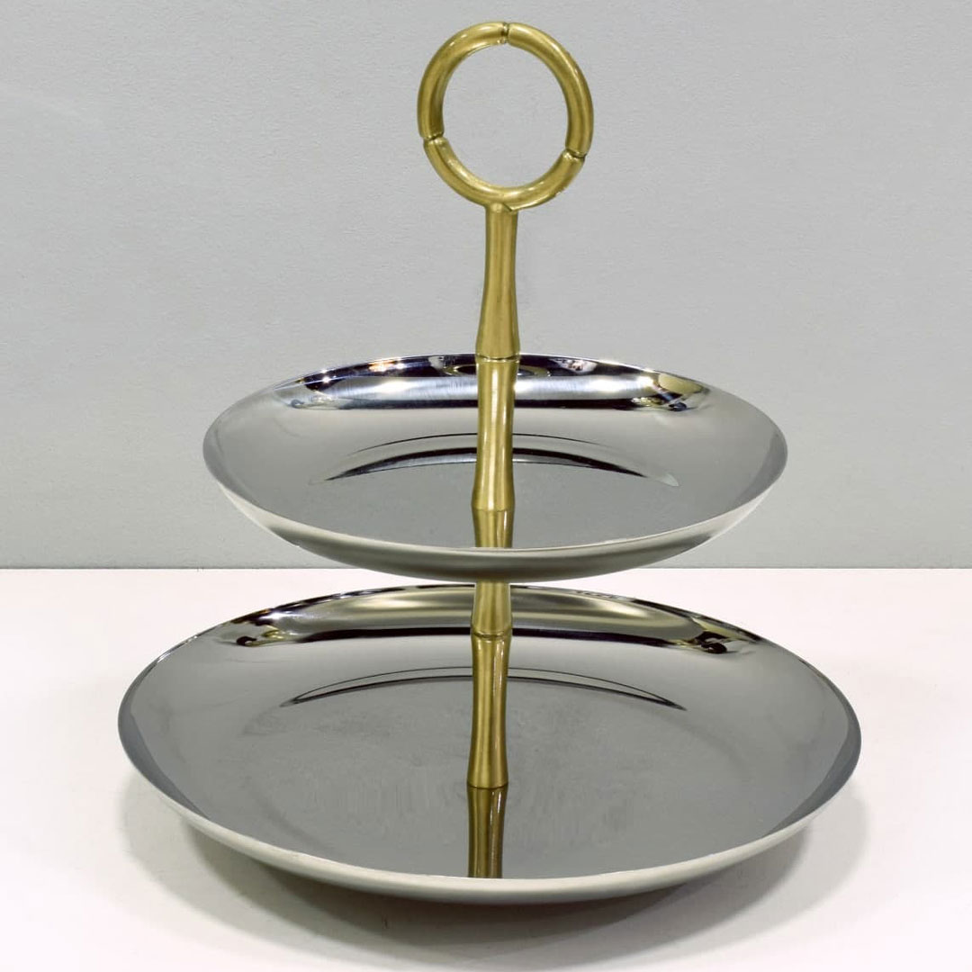 شیرینی خوری دو طبقه استیل پایه طرح بامبو