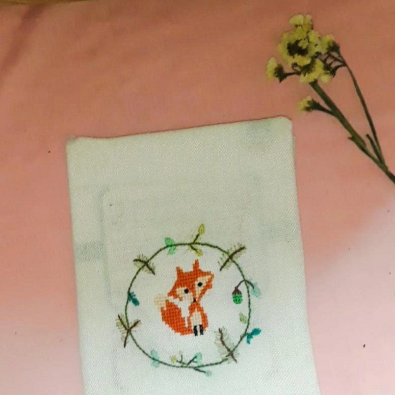 دفتر پارچه ای شماره دوزی طرح روباه جلد دفتر دستساز مناسب برای نوشتن برنامه روزانه، خاطره، مشق ، تکلیف و