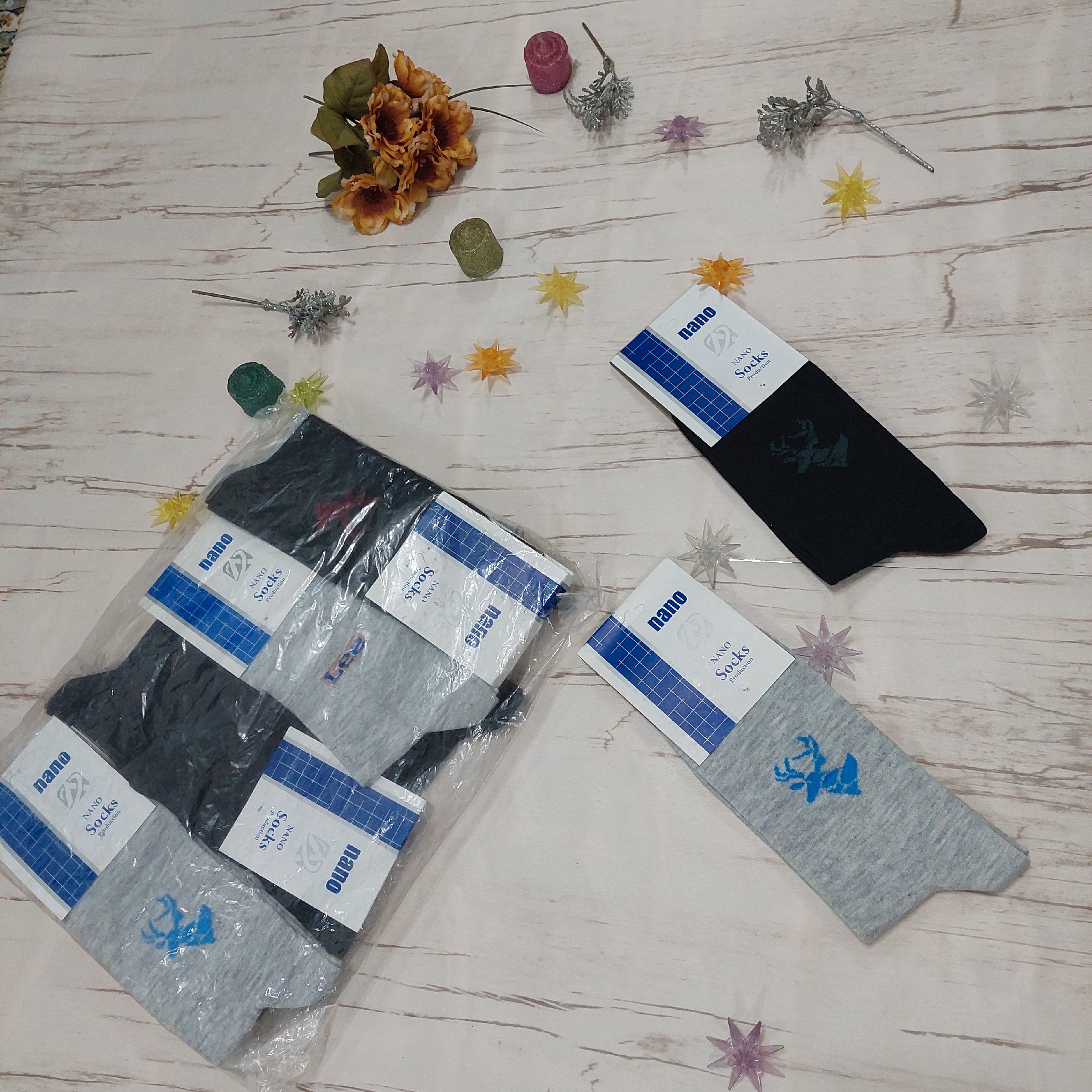 جوراب ساقدار نانو نخی مردانه(رنگ مشکی، نوک مدادی،طوسی ) (بسته 12 عددی )