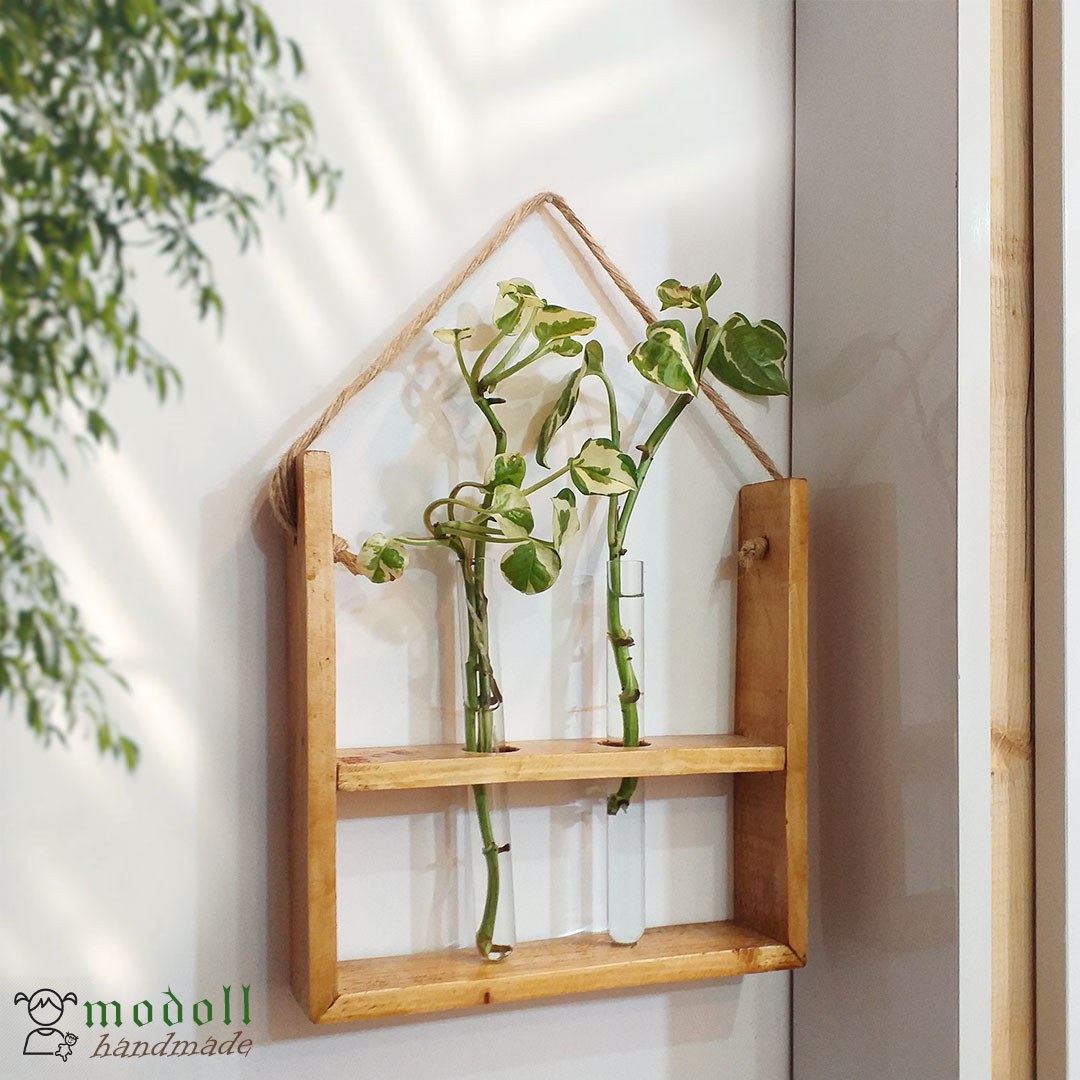 استند گلدان آویزی چوبی طرح لقمه پتوس مدل دوعددی همراه دو لوله 15 سانتیمتری کد 02