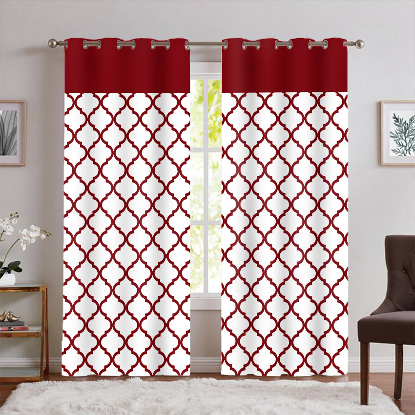 پرده پانچی طرحدار رنگ قرمز و سفید SA-5942