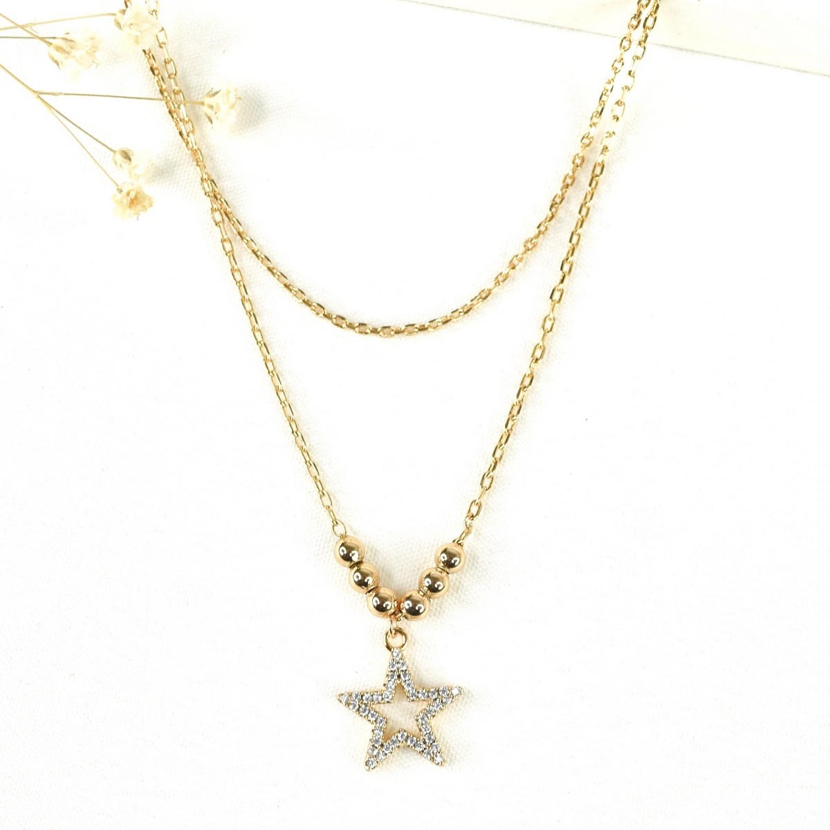 گردنبند دولاین با آویز ستاره توخالی کد 9295