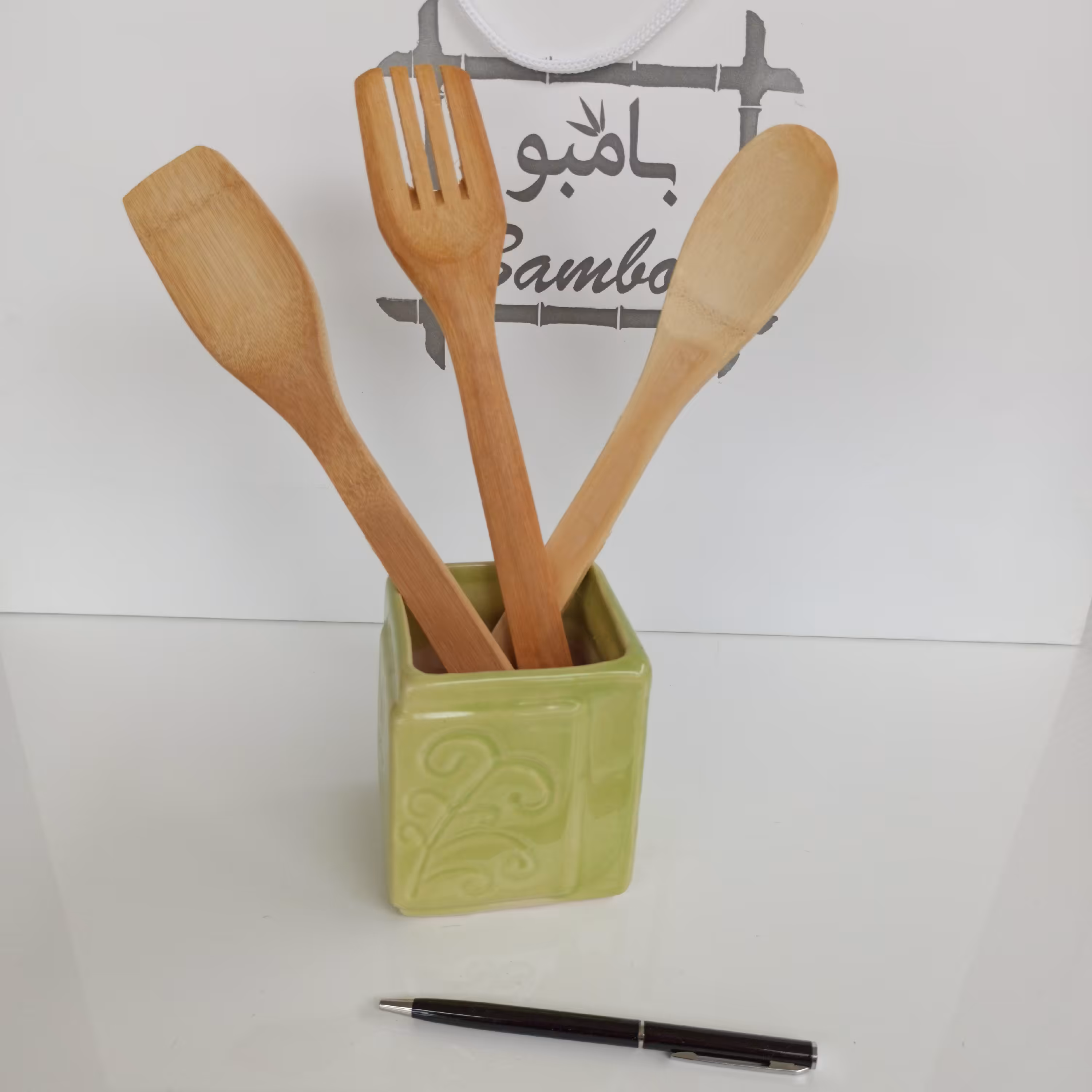 ست قاشق و چنگال و کف گیر چوبی بامبو سه عددی 