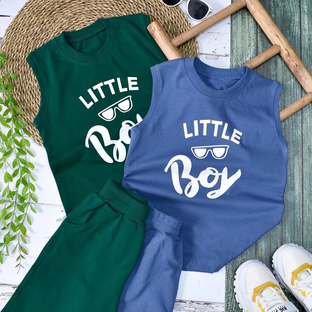 تاپ و شلوارک پسر کوچک با دو رنگ جذاب آبی  و سبز  کد 5294