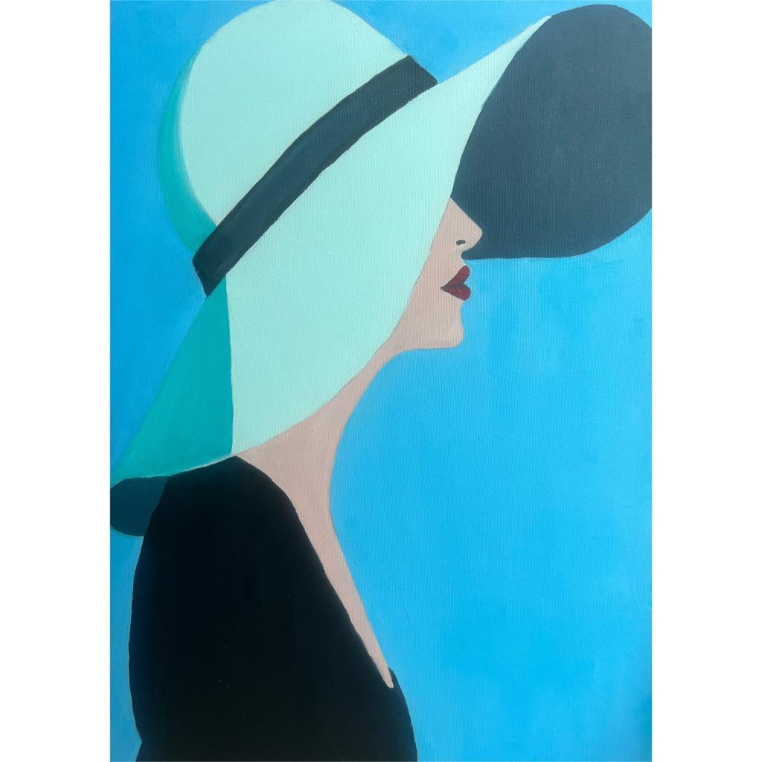 تابلو نقاشی رنگ روغن طرح دختر کلاه به سر