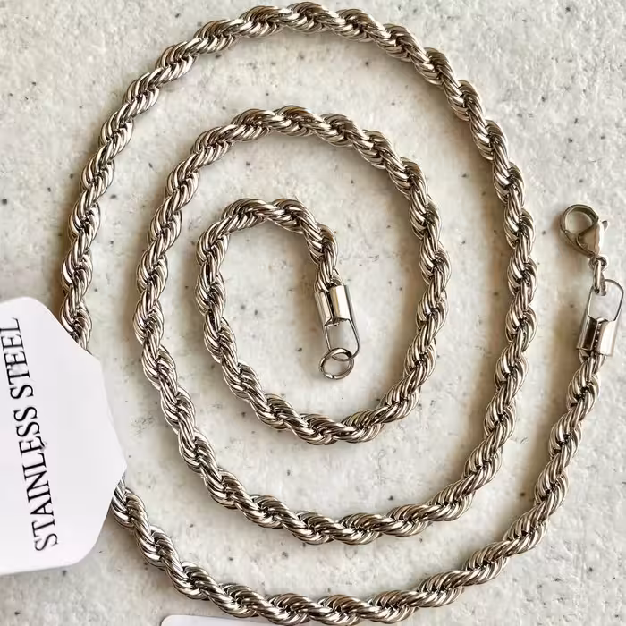 زنجیر مردانه مدل بافت استیل نقره ای 60 سانتی