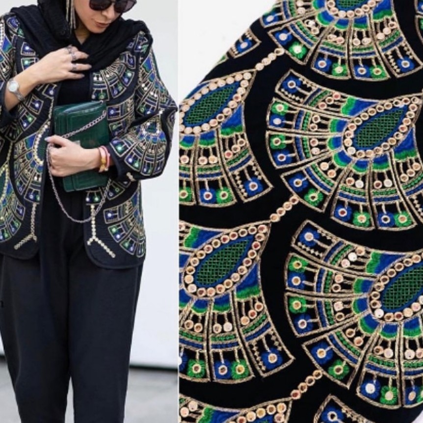 پارچه لینن طاووسی بسیار زیبا مناسب برا مانتو لباس مجلسی و محلی 