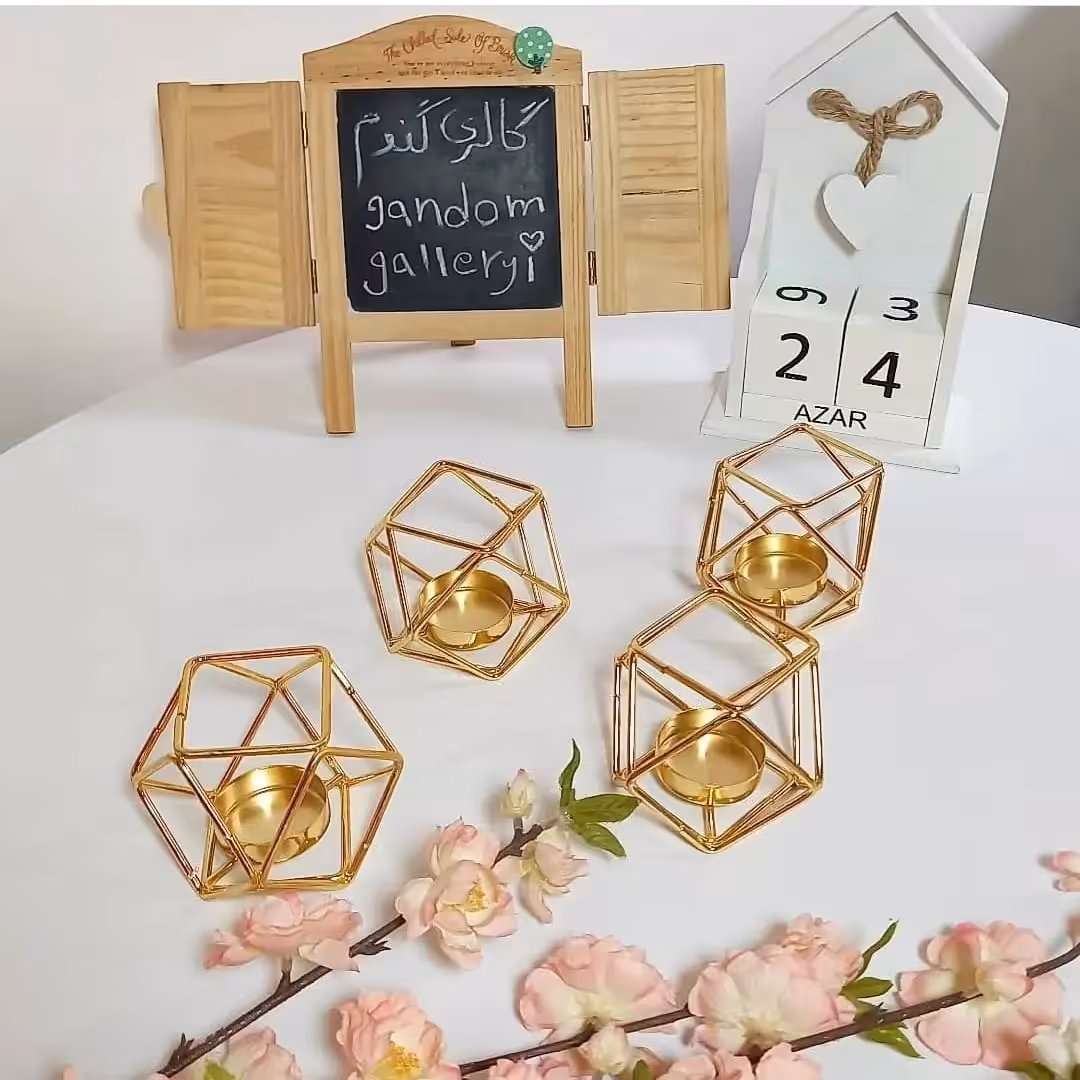 جاشمعی مکعبی جفتی طلایی دکوراتیو