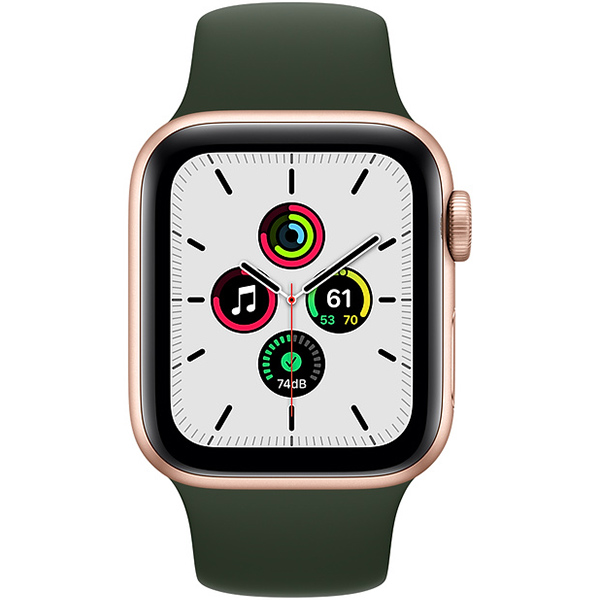 سری اس ای آلومینیوم 40 میلیمتری زنانه قاب طلایی با بند اسپرت سبز - Hiapple.ir