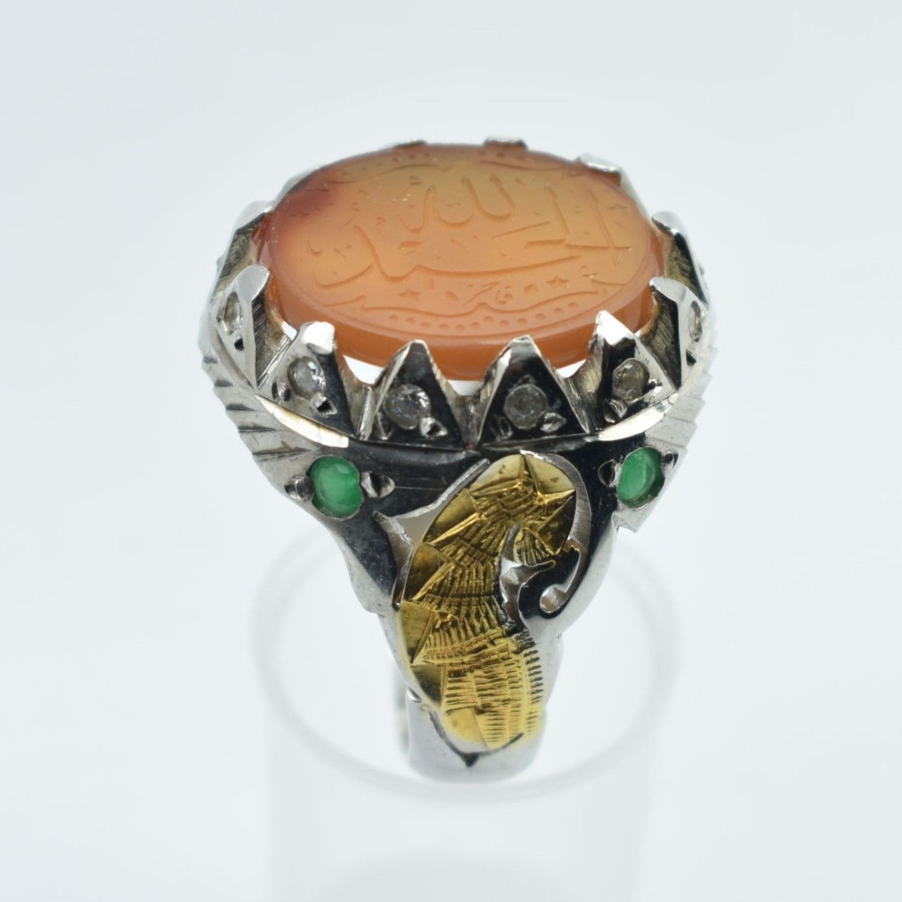 انگشتر نقره مردانه دست ساز  نگین اصل یمنی خطی با حکاکی ذکر الحمد لله