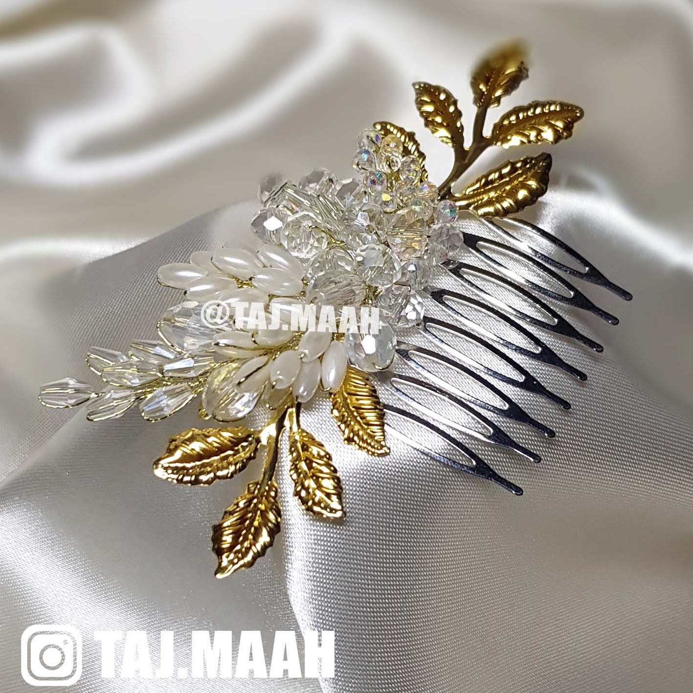 شانه شینیون مو برگ طلایی و کریستال مدل GoldTماه فام