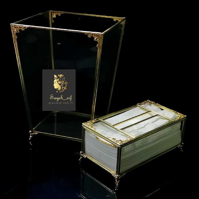 ست سطل زباله و جا دستمال کاغذی برنجی