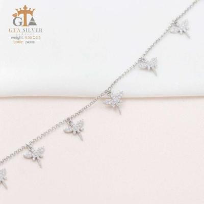 پابند نقره طرح سنجاقک با آبکاری طلاسفید کد 24008