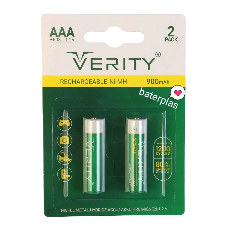 باتری نیم قلمی قابل شارژ وریتی با ظرفیت 900 میلی آمپر | amazonchi