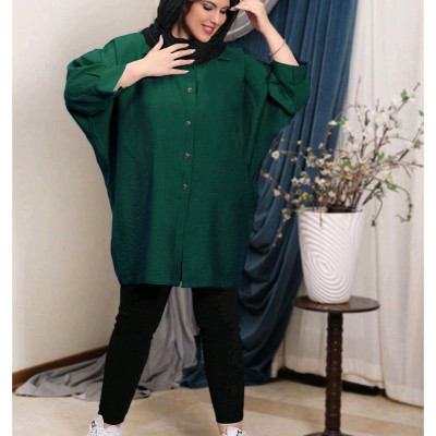 مانتو خفاشی یقه کلاسیک جلو دکمه سایز بزرگ 8073