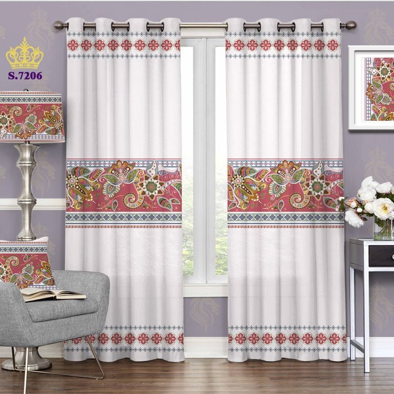 پرده پذیرایی دو قواره پانچ اسلیمی طرح بته جقه حاشیه کد S7206