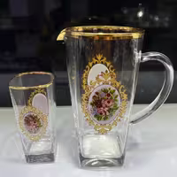 پارچ و لیوان استرلینگ فرانسه لب طلایی گلدار